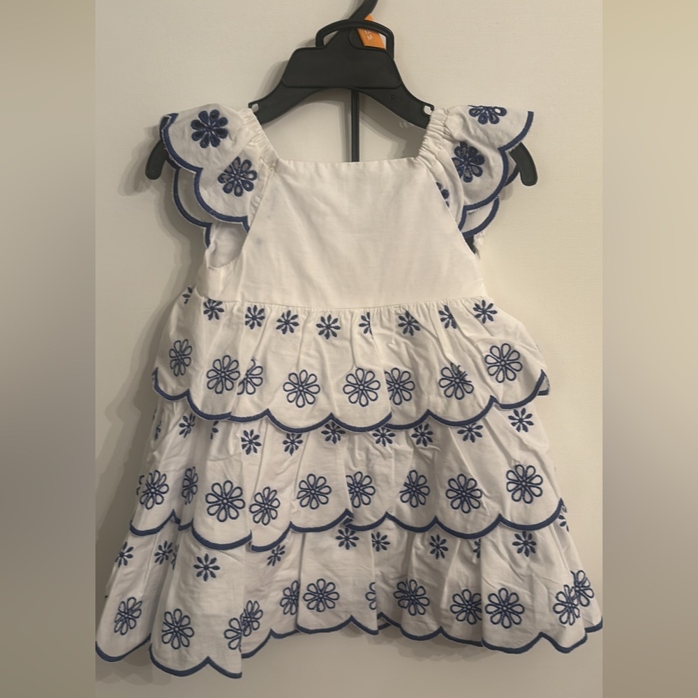 White and Blue Floral Kids Casual Dress